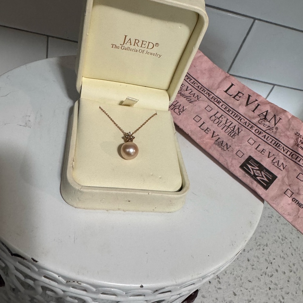 Rose Gold and Pink Pearl Diamond Necklace with certificate of authentication